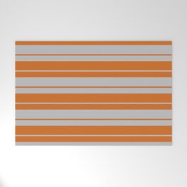 [ Thumbnail: Grey and Chocolate Colored Lines Pattern Welcome Mat ]
