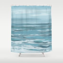 Coastal Waves 2 - Abstract Modern Landscape - Blue Gray Teal Aqua Shower Curtain