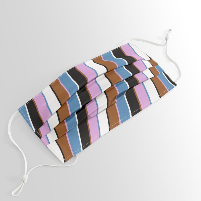 Vibrant Brown, Plum, Blue, White, and Black Colored Lined/Striped Pattern Face Mask