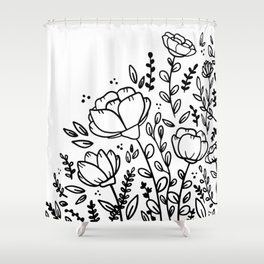 Black and white floral drawing Shower Curtain