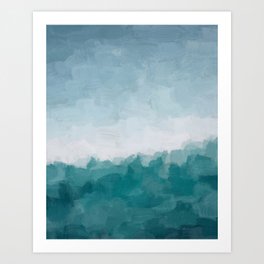 Immersed in a Wave - Aqua Teal Turquoise Denim Blue Surfer Abstract Nature Ocean Painting Art Print Art Print