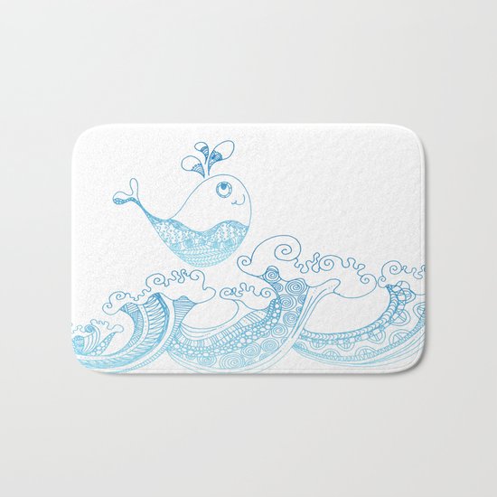 Doodle fish jumping out of the water- Maritime Sea Animal Bath Mat