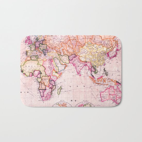 Vintage Map Pattern Bath Mat