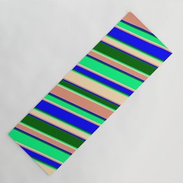 [ Thumbnail: Green, Beige, Dark Salmon, Blue & Dark Green Colored Striped/Lined Pattern Yoga Mat ]