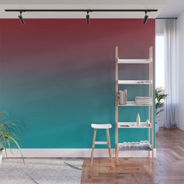 Red and Aqua Gradient Ombre Blend 2021 Color of the Year Satin Paprika and Vintage Teal Wall Mural