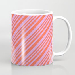 [ Thumbnail: Red and Plum Colored Pattern of Stripes Coffee Mug ]
