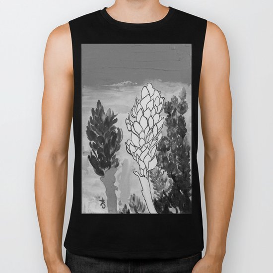 Alpinia purpurata – Red Ginger Flower - Black and White Greyscale Biker Tank