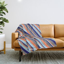 [ Thumbnail: Coral, Light Blue, Midnight Blue & Gray Colored Lines Pattern Throw Blanket ]