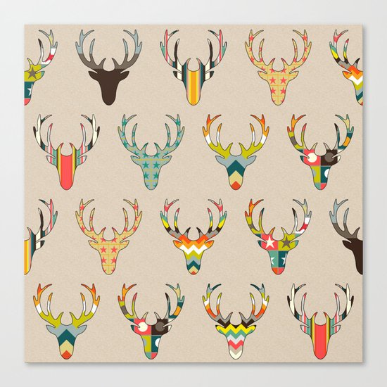 retro deer head on linen Canvas Print
