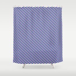 [ Thumbnail: Purple, Teal, and Beige Colored Lined/Striped Pattern Shower Curtain ]