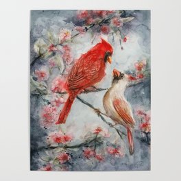 Cardinals in love watercolor Poster