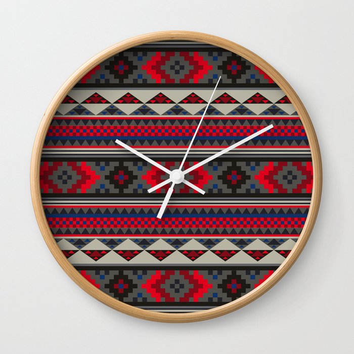 Navajo blanket pattern- red Wall Clock
