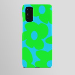 Large Retro Flowers Neon Green Petals Turquoise Background Summer Vibes #decor #society6 #buyart Android Case