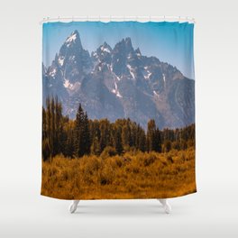 Grand Teton National Park Mountain Range Wyoming Vintage Print Shower Curtain