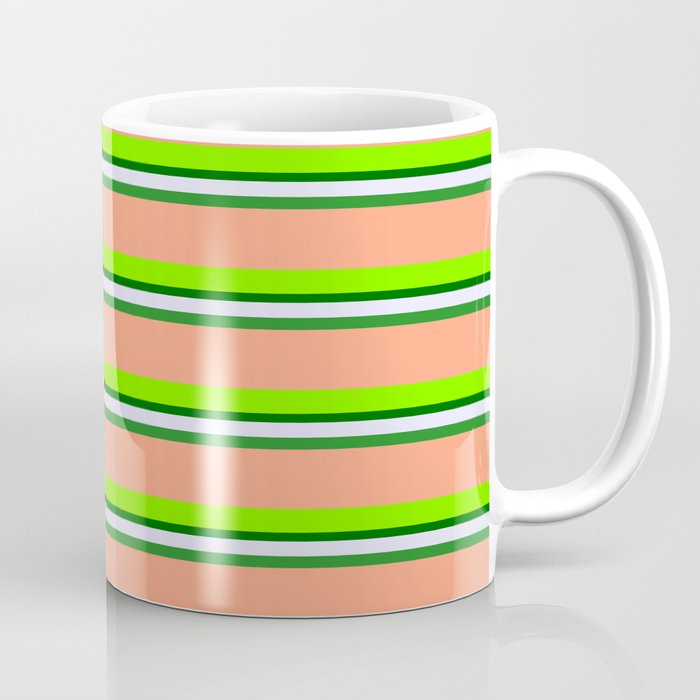 Colorful Lavender, Forest Green, Light Salmon, Chartreuse, and Dark Green Colored Lined Pattern Coffee Mug
