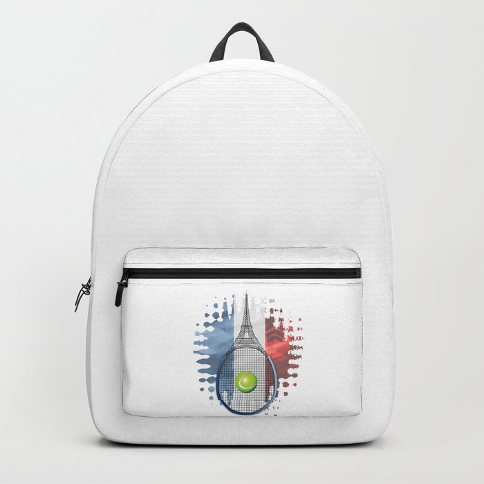 Racquet Eiffel Tower with French flag colors in background Backpack