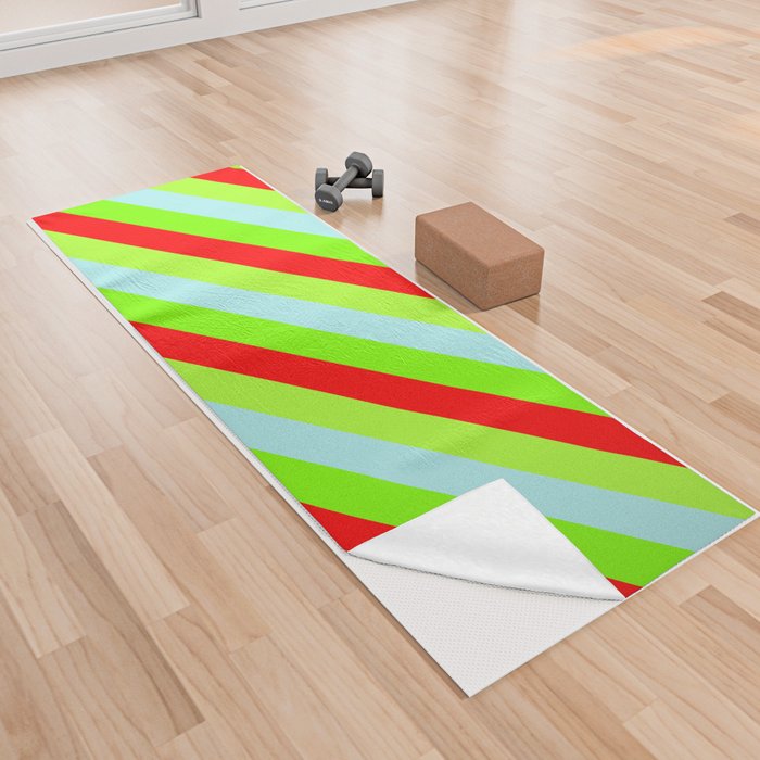 Turquoise, Chartreuse, Red & Light Green Colored Lines/Stripes Pattern Yoga Towel