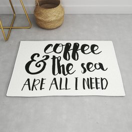 mermaid motto Rug | Sea, Coffeefirst, Vacation, Beach, Typography, Ariel, Mermaid, Black and White, Digital, Coffee 
