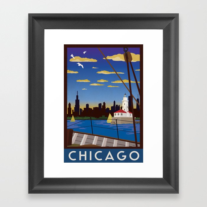 Chicago Art Deco Sail Travel Poster Framed Art Print