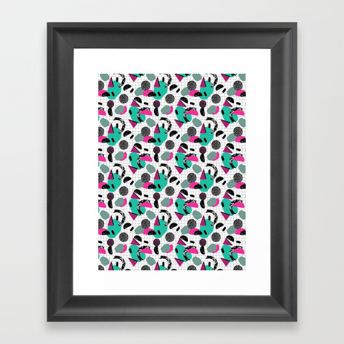 Cha Ching - abstract throwback memphis retro 80s 90s pop art grid shapes Framed Art Print