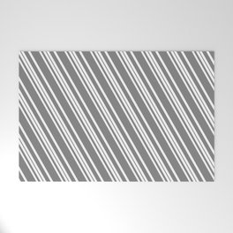 [ Thumbnail: White and Grey Colored Lined/Striped Pattern Welcome Mat ]