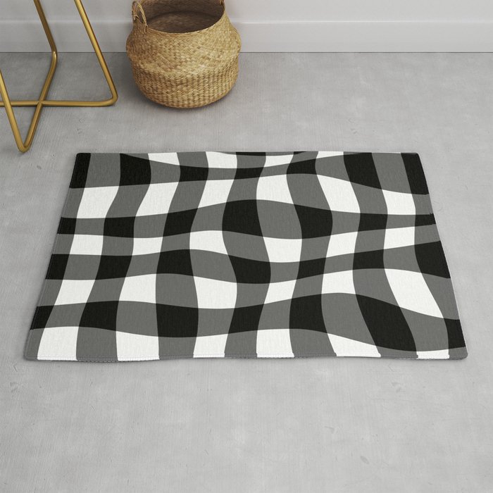 Warped Checkered Gingham Pattern (black/white) Rug