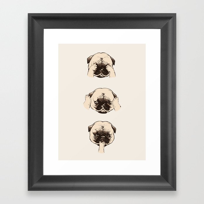 No Evil Pug Framed Art Print