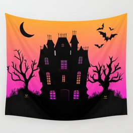Haunted Silhouette Rainbow Mansion Wall Tapestry