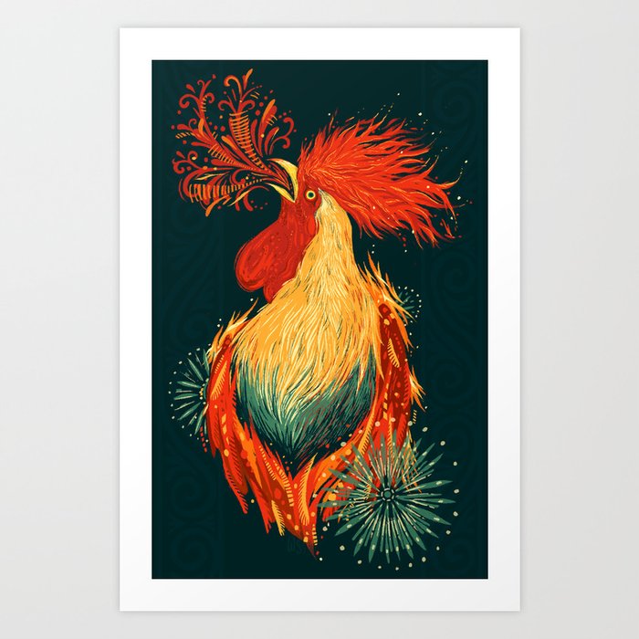 Fire Rooster Art Print