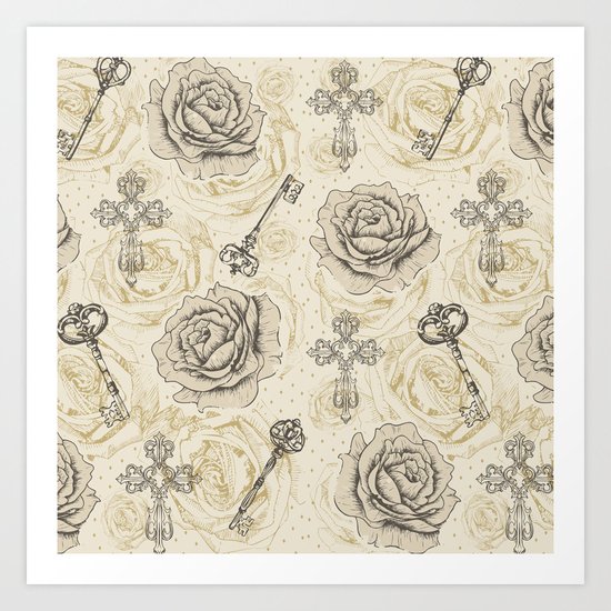 Roses & keys Art Print