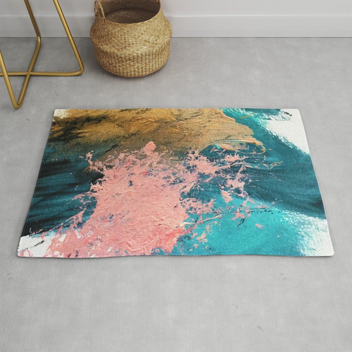 Coral Reef [1]: colorful abstract in blue, teal, gold, and pink Rug