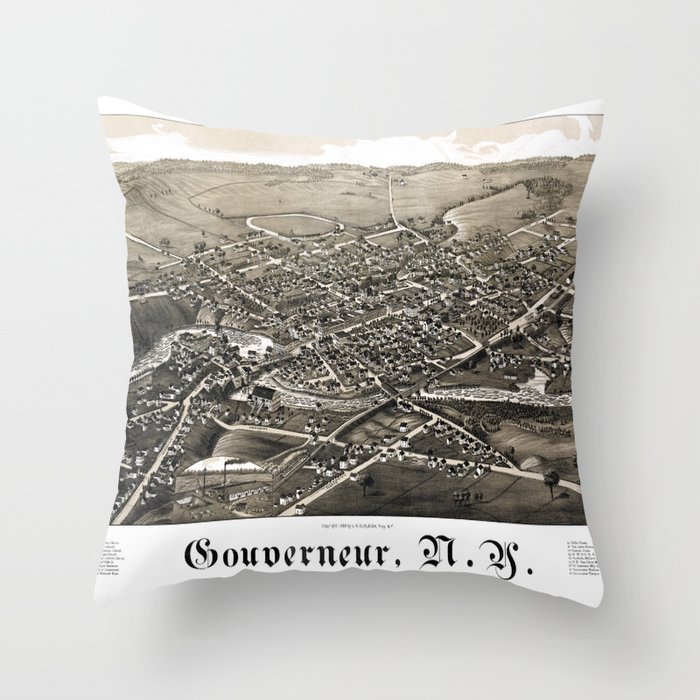Gouverneur-New York-1885 vintage pictorial map Throw Pillow