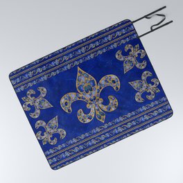 Fleur-de-lis Sapphire and Gold Picnic Blanket