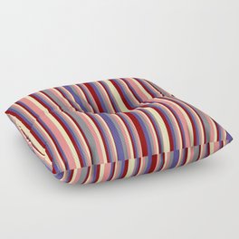 [ Thumbnail: Eyecatching Grey, Dark Slate Blue, Maroon, Beige, and Light Coral Colored Striped Pattern Floor Pillow ]