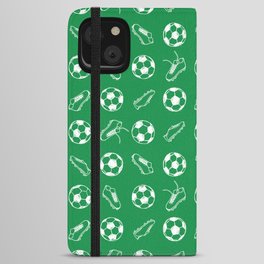 Soccer balls and boots doodle pattern. Digital Illustration Background iPhone Wallet Case