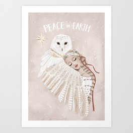 Folk owl Christmas Card Art Print