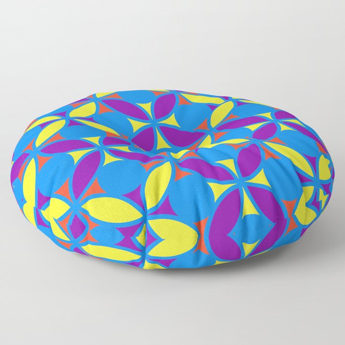 Geometric Floral Circles Vibrant Color Challenge In Bold Red Yellow Purple & Blue Floor Pillow