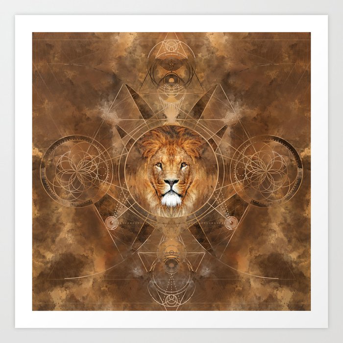 Lion Sacred Geometry Digital Art Art Print By K9printart
