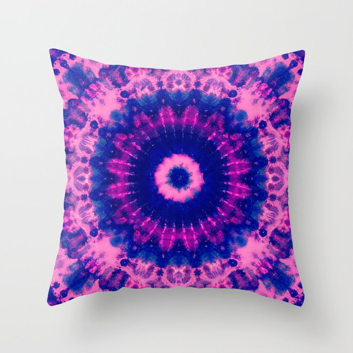 Groovy Tie-dye mandala - Pink & Blue Throw Pillow