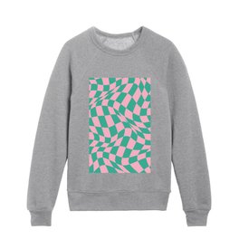 Distorted Checkerboard, Blush Pink and Green  Kids Crewneck