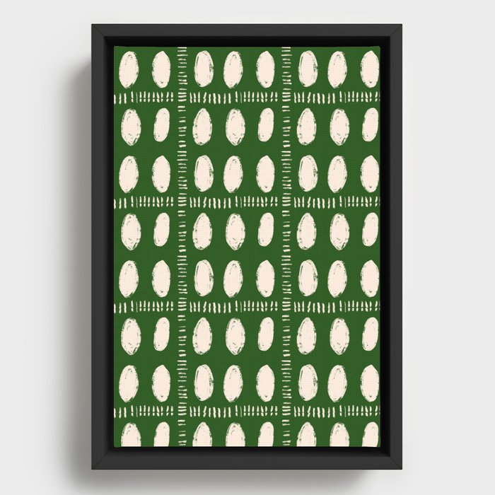 Green Boho Quilt Pattern Framed Canvas