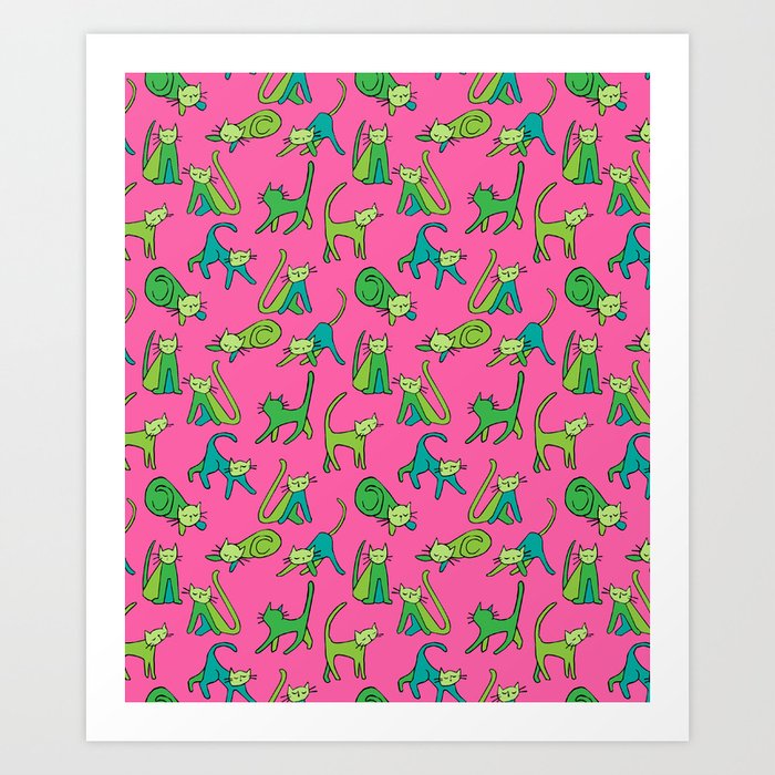kitty kat (green on pink) Art Print