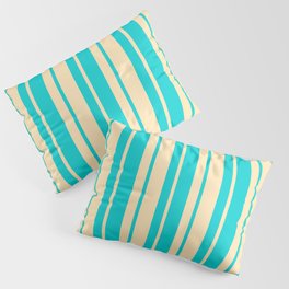[ Thumbnail: Beige & Dark Turquoise Colored Striped/Lined Pattern Pillow Sham ]