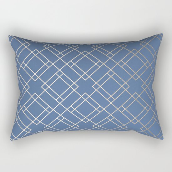Simply Mid-Century in White Gold Sands on Aegean Blue Rectangular Pillow