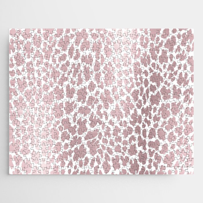 Modern girly pink rose gold ombre leopard print Jigsaw Puzzle