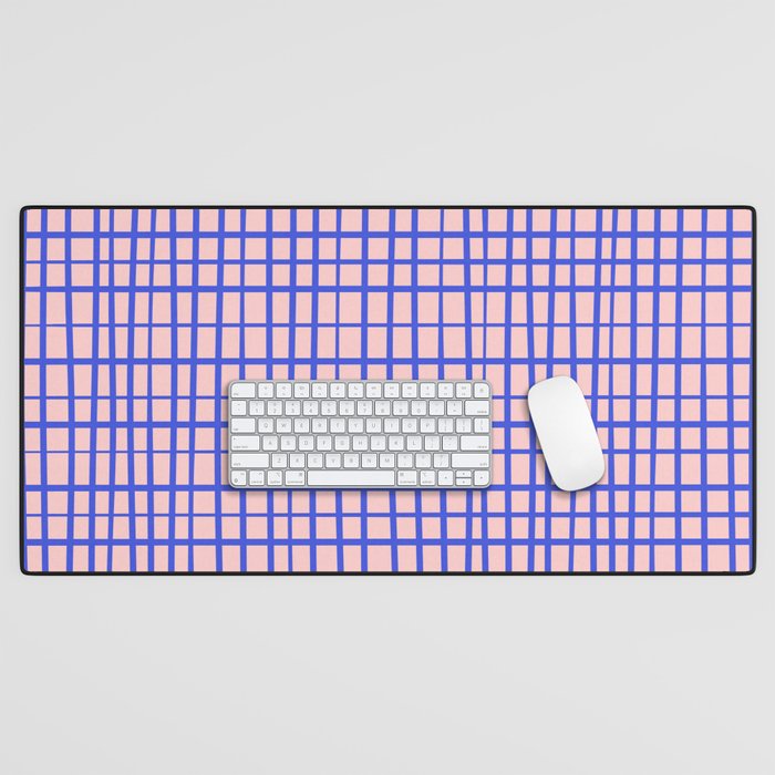 Irregular Grid Pattern in Blue and Pink Desk Mat