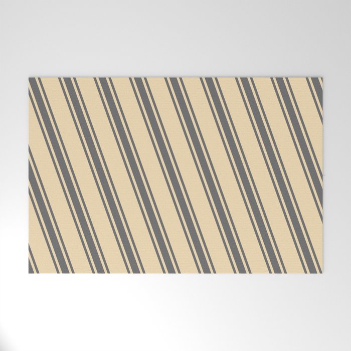 Tan and Dim Grey Colored Striped Pattern Welcome Mat