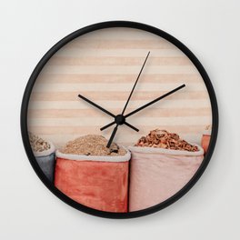 Spices | market spices | moroccan spices | Morocco | Africa | pastel colors | food | travel print | food print | food photography| art print | peach colors | travel photography Wall Clock
