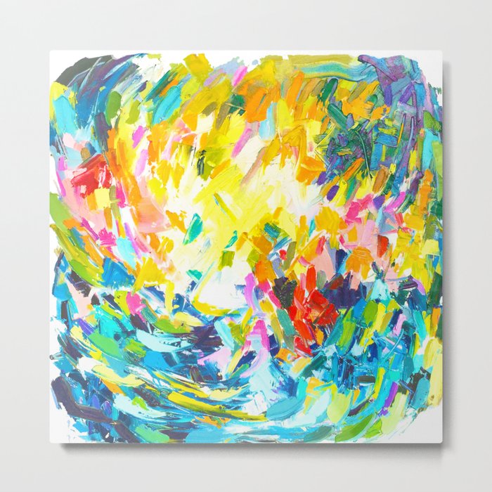 Colorful Contemporary Abstract Painting with Bright Colors and Fun Texture Metal Print