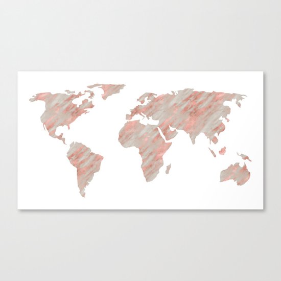 World Map Marble Rose Gold Canvas Print